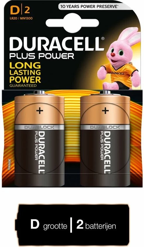 Duracell Plus Alkaline D Batterij 2's